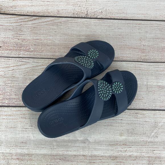 Crocs Womens Monterey Diamante Womens sz 7 Slip-On Wedge Sandals Navy Blue - Picture 7 of 9